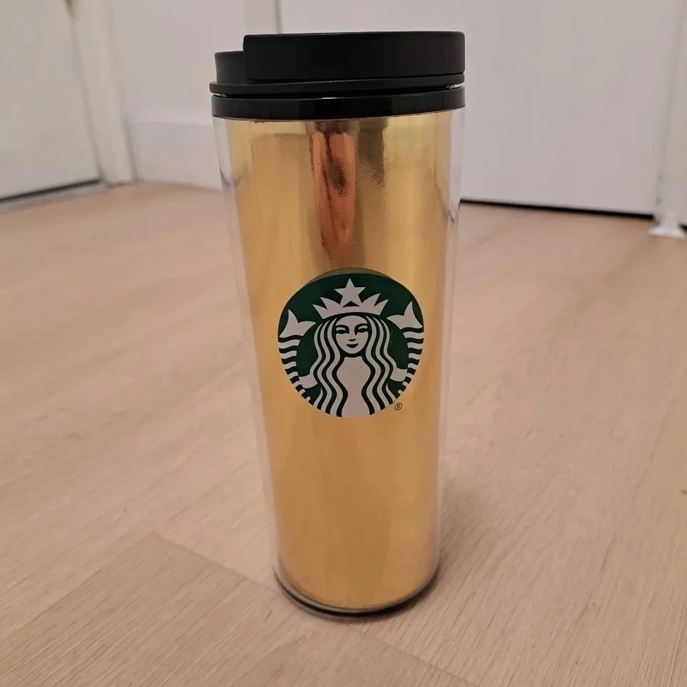 Starbucks Coffee Gold 16oz Tumbler 2021 Twist Lid Collectible Bottle Thermos